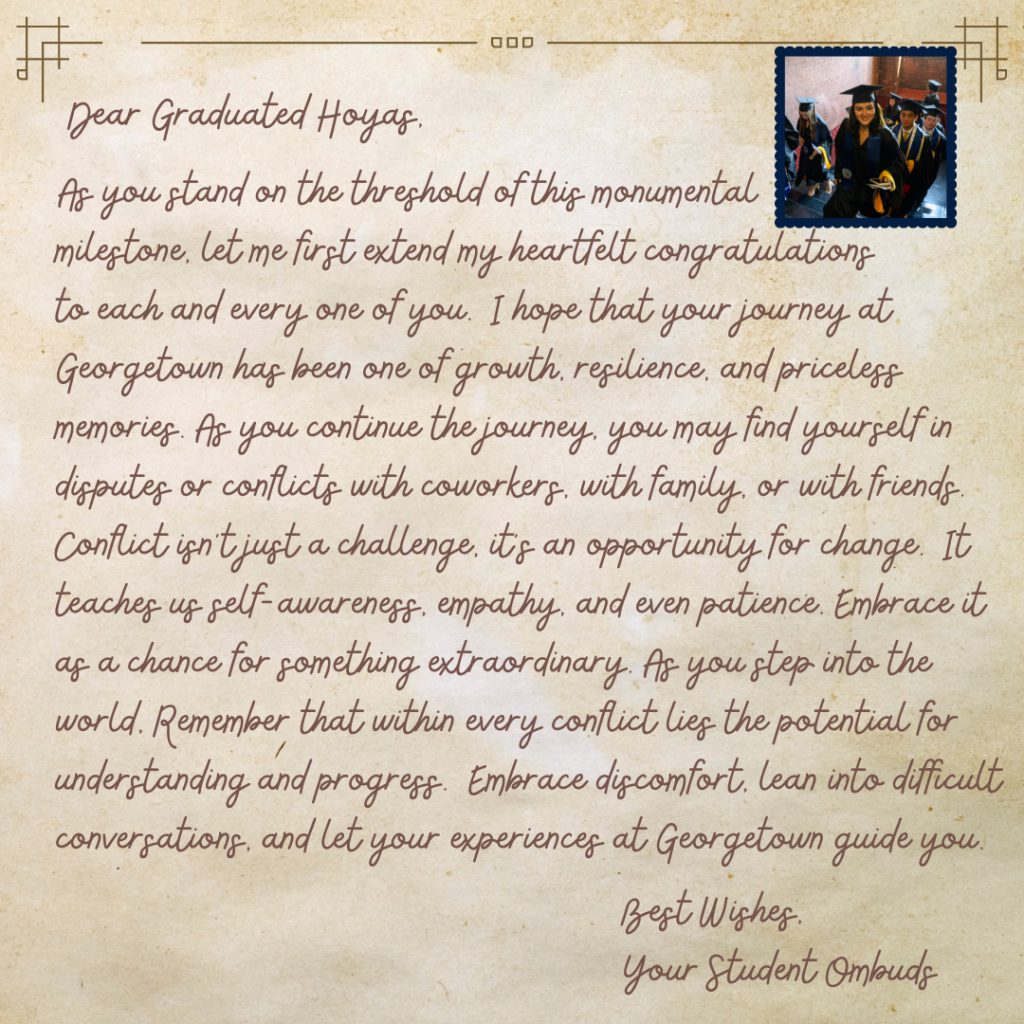 A letter from the ombuds written for graduated students 