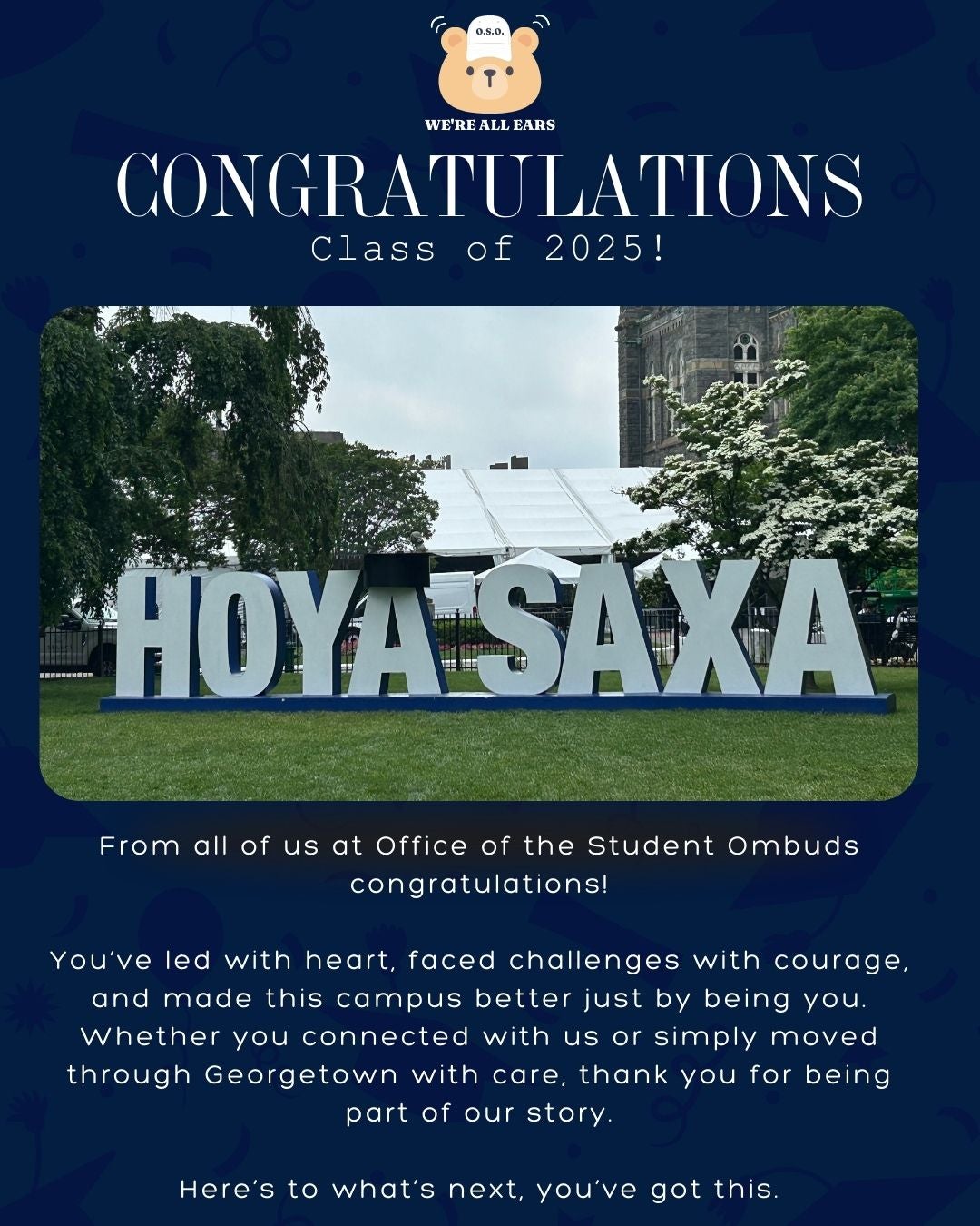 A post congratulating Hoyas on graduation 